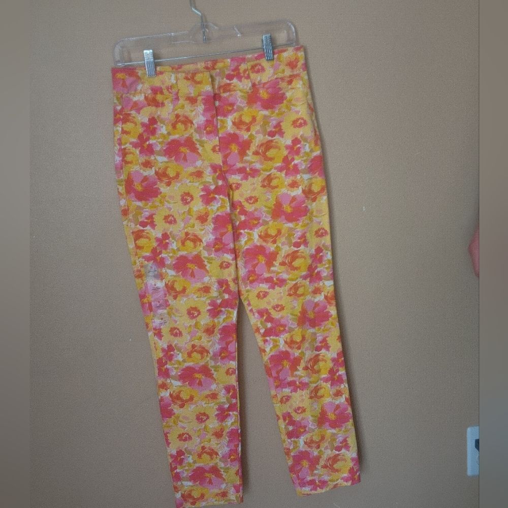 Old Navy Yellow Red Pink High Waisted Pixie Skinny Ankle Floral Pants Size 6